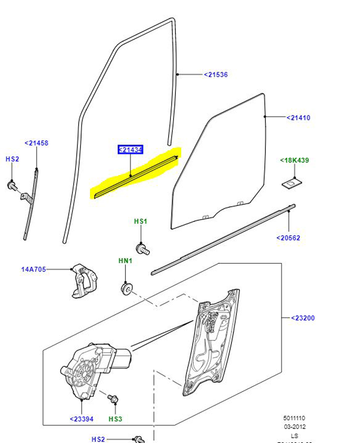 WEATHERSTRIP DOOR BELT LHF INNER DIS3,	CGE500211