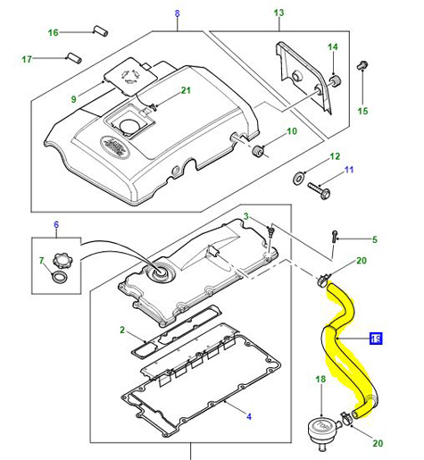 CAMSHAFT COVER>BREATHER HOSE TD5 LLH500180
