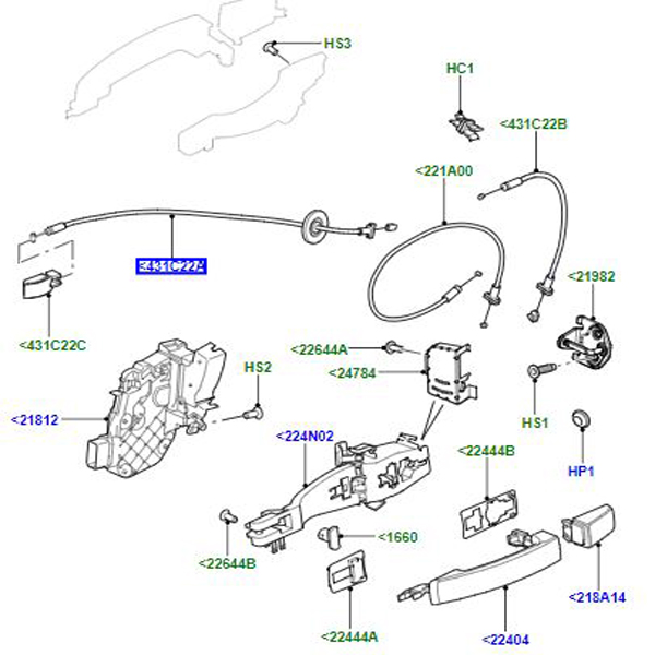 CABLE INNER HANDLE TO LATCH LR019819