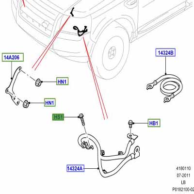 SCREW M8 X 18MM, SCREW AND WASHER, GROUND WIRE FROM ENGINE TO CHASSIS MEMBER LR001764