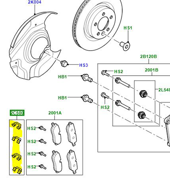 BRAKE PAD CLIPS SET FRONT AXLE LR019625